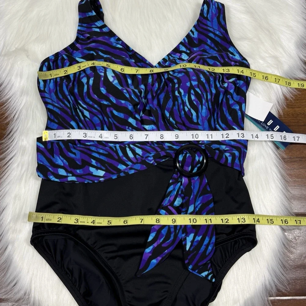 Longitude‎ Women's Size 8 Painted Safari Belted Surplice One Piece Swimsuit